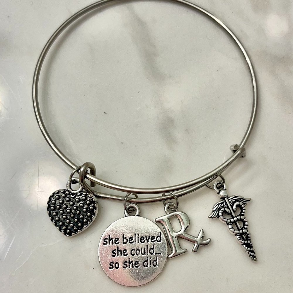 Silver Healthcare Worker “She said she could so she did” Charm Bracelet